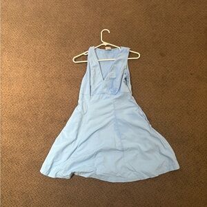 Chic Light Blue Mini Dress with V-Neck